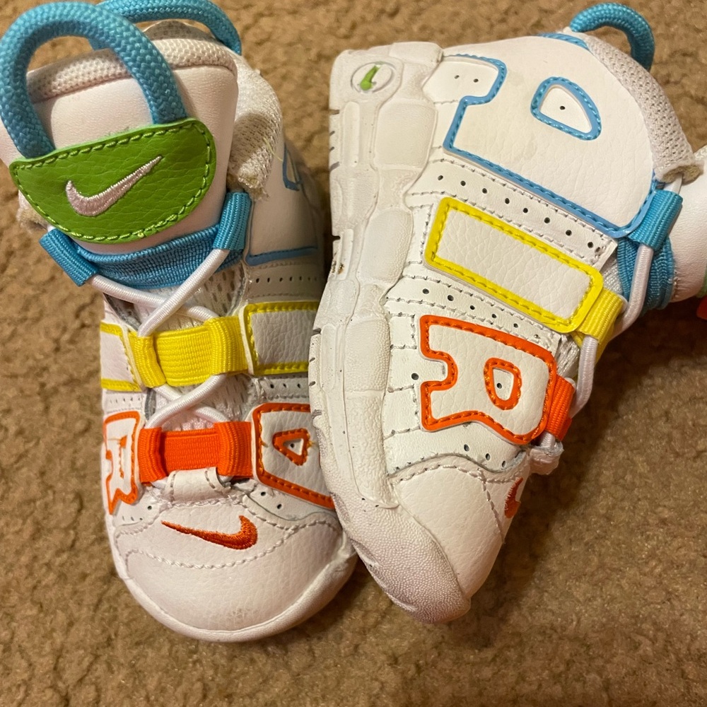 Nice air Uptempos white blue orange green 6c good condition comes with box